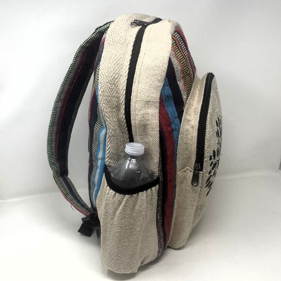 Beautiful Colorful Strip Large Pure Hemp Multi Pocket Backpack with Tree of Life main image 6